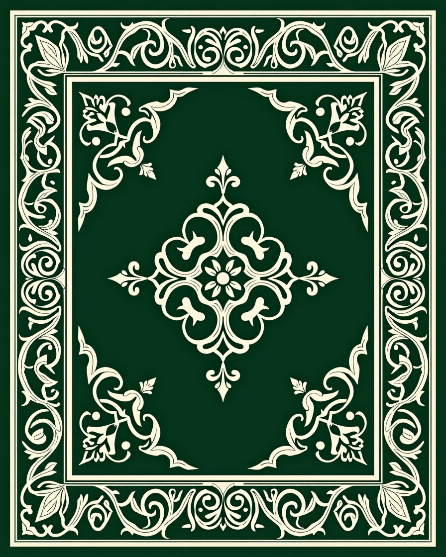 Elegant Green Ivory Floral Scroll Rug