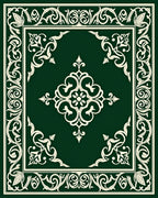 Elegant Green Ivory Floral Scroll Rug