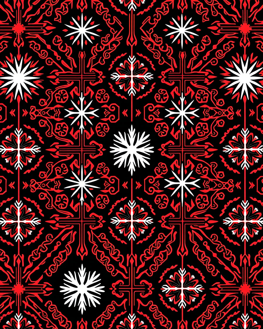 Bold Red White Geometric Pattern Rug