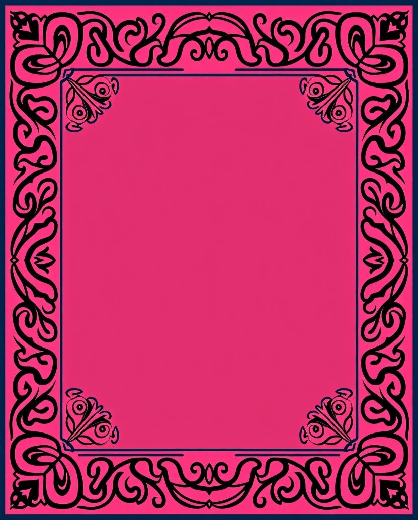 Ornate Floral Scrollwork Pink Navy Rug
