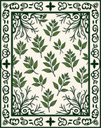 Green Leafy Border Pattern Rug