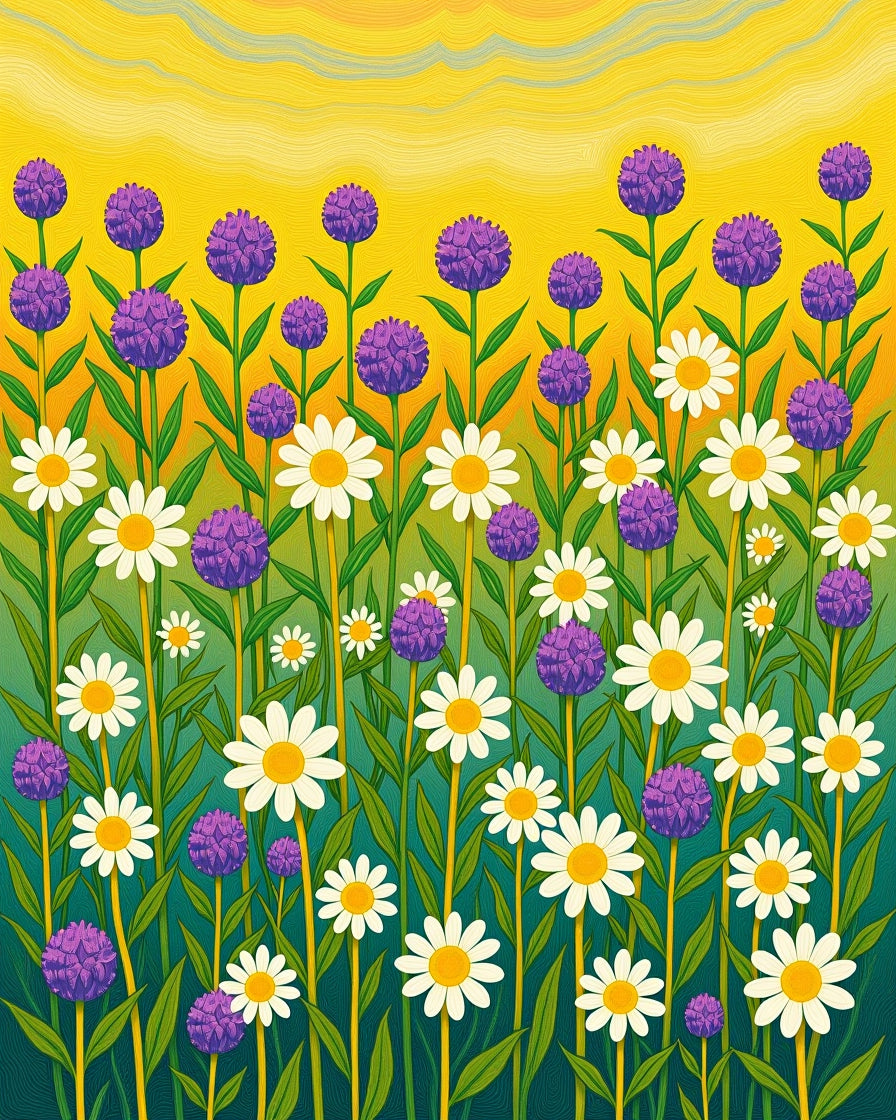 Vibrant Field of Daisies and Florets Rug