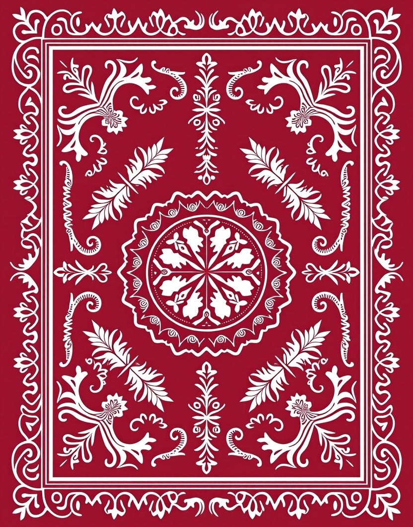 Classic Red Floral Ornate Border Design Rug