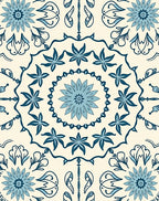 Pale Blue Floral Mandala Medallion Rug