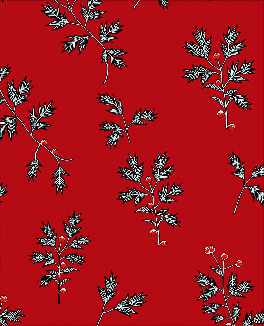 Red Berry Branch Pattern Design Rug