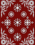 White Snowflake Patterned Red Rug