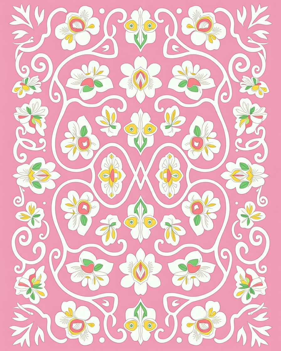 Pink Floral Vines Patterned Rug