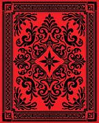 Red Black Vintage Floral Damask Rug