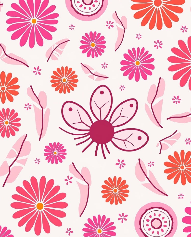Whimsical Floral Patterned Bright Rug