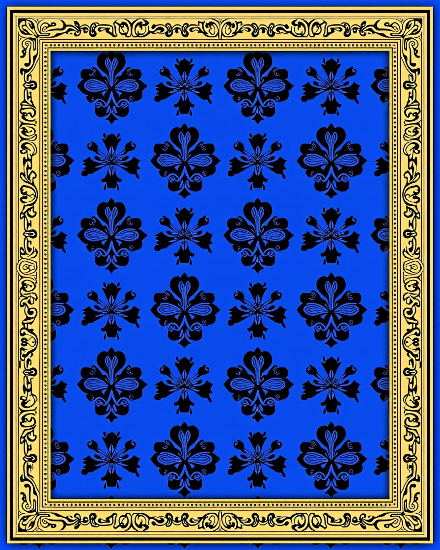 Bold Floral Motif Blue Gold Rug