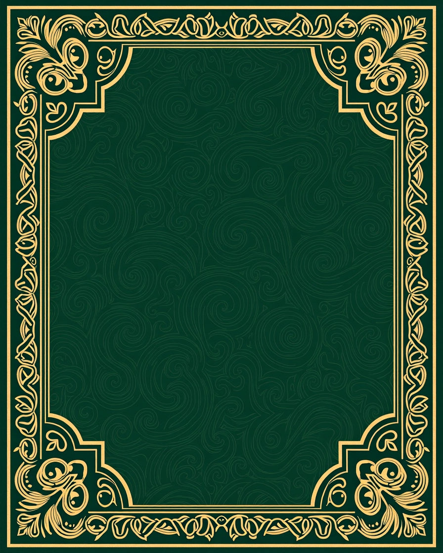 Emerald Green Golden Scrollwork Border Rug