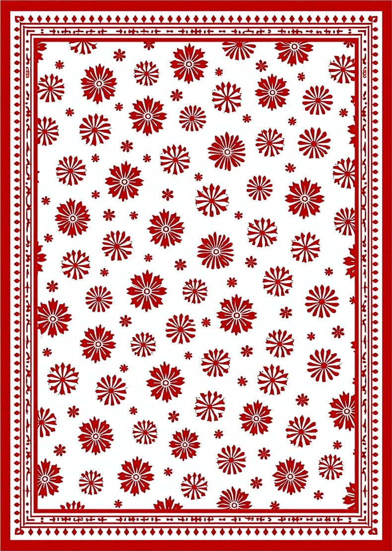Red Floral All-Over Bordered Rug