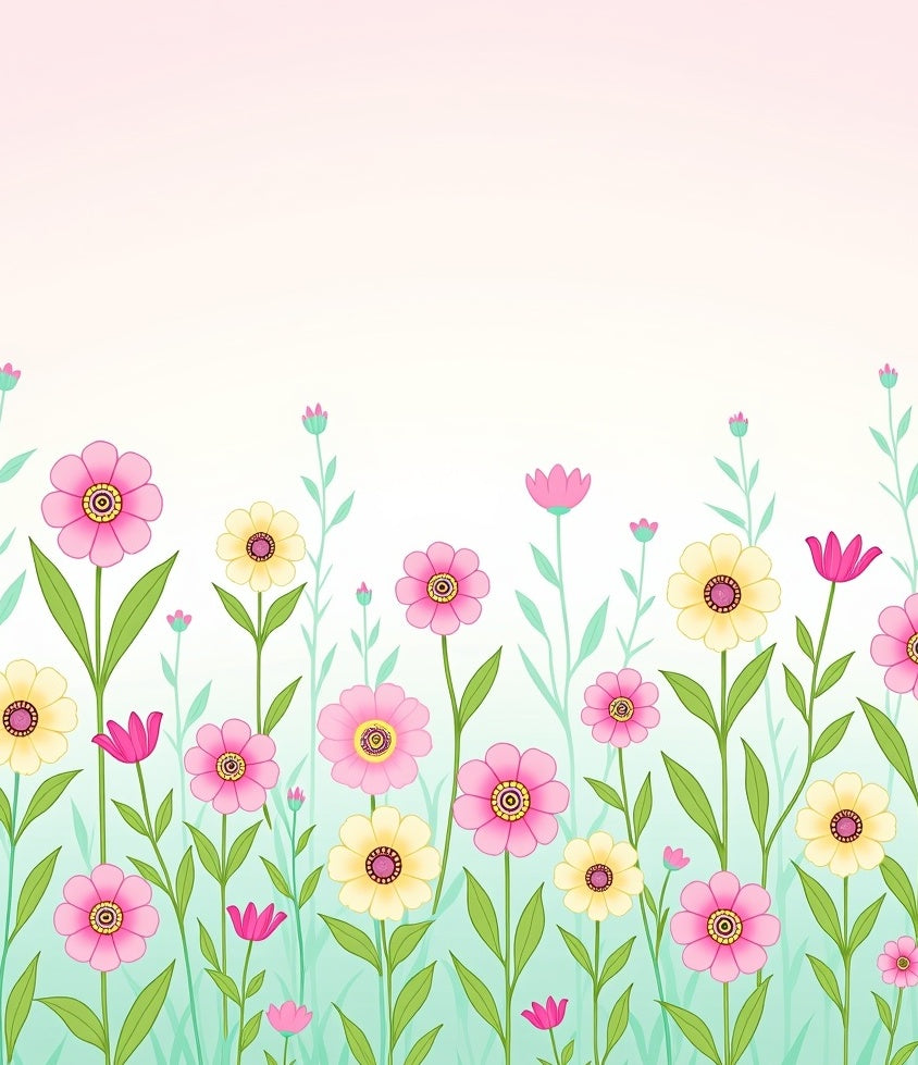 Pink Yellow Floral Meadow Design Rug