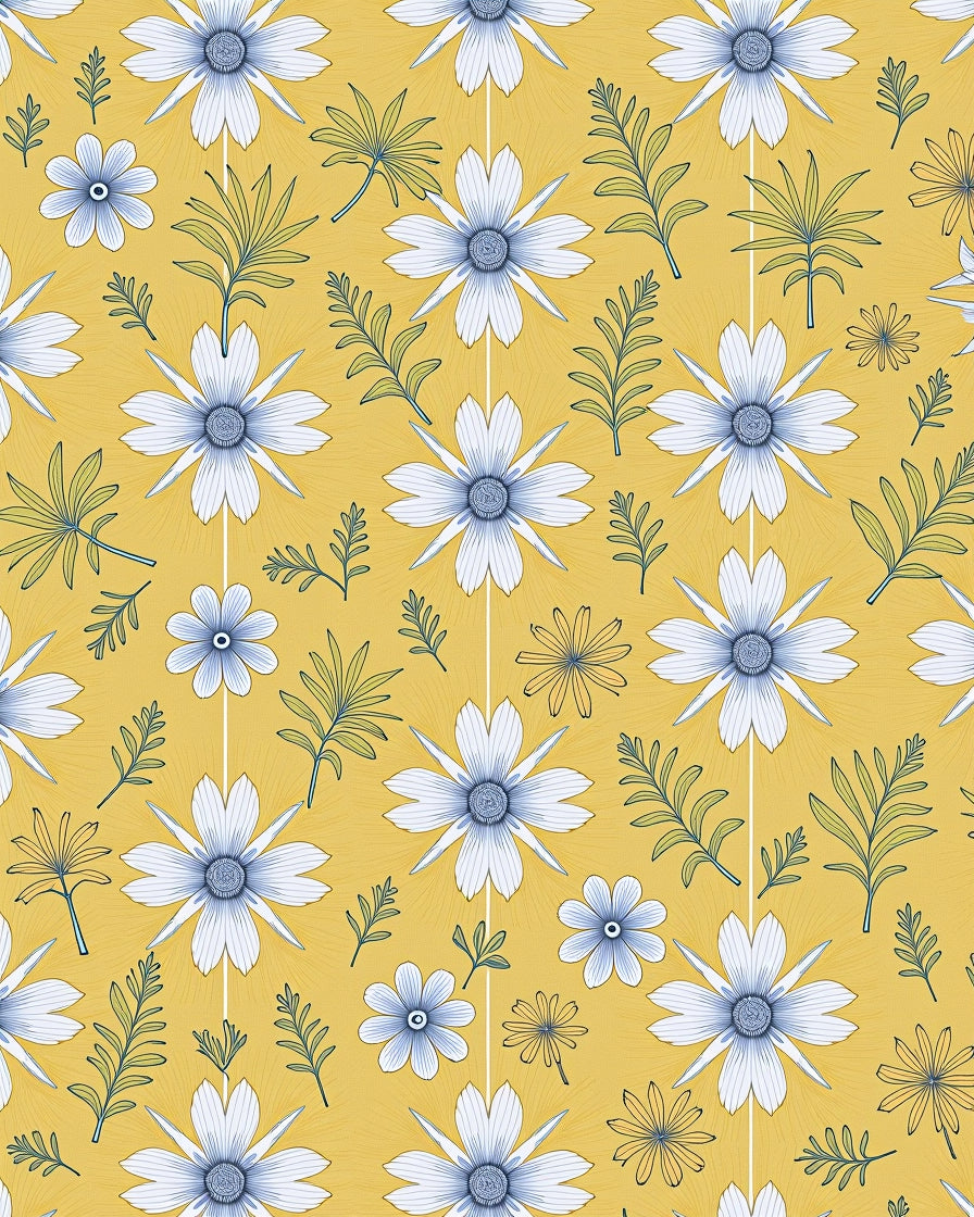 Floral Botanical Pattern with Blue Yellow Accents Rug