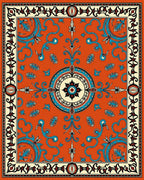 Orange Teal Floral Pattern Rug
