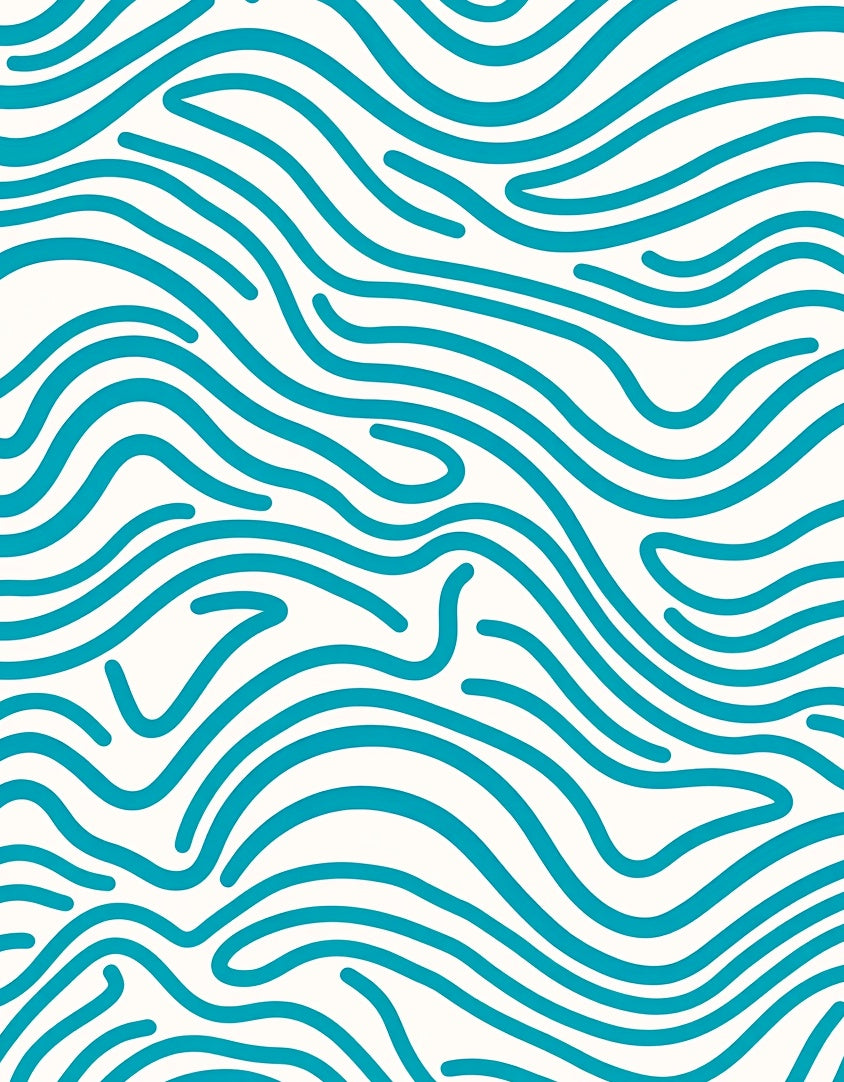 Turquoise Wavy Organic Striped Pattern Rug