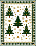 Festive Green Christmas Trees Gold Stars Rug