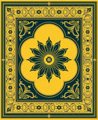 Intricate Floral Medallion Yellow Teal Rug
