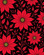 Bold Red Floral Vine Pattern Rug
