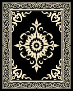 Ornate Black and Cream Floral Medallion Rug