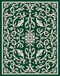 Elegant Floral Scrollwork Ivory On Green Rug