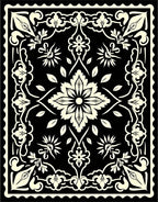 Cream Floral Medallion on Black Field Rug