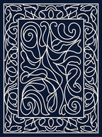 Elegant White Swirls on Navy Field Rug