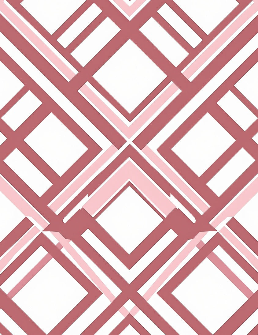 Pink White Geometric Diagonal Design Rug