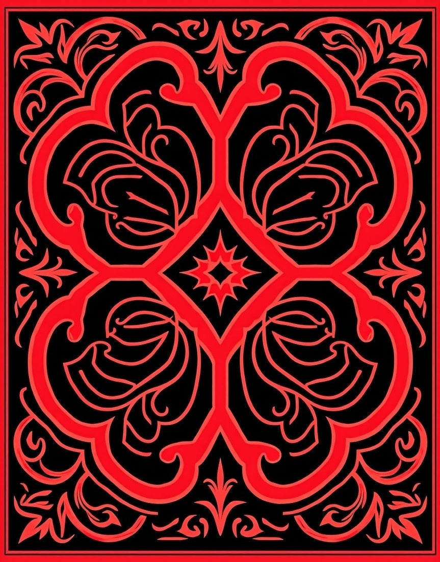 Bold Red Floral Symmetry Design Rug