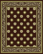 Ornate Floral Bordered Brown Rug