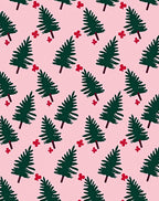 Green Pine Red Flower Repeating Pattern Rug