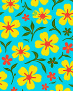 Bright Yellow Red Floral Pattern Rug