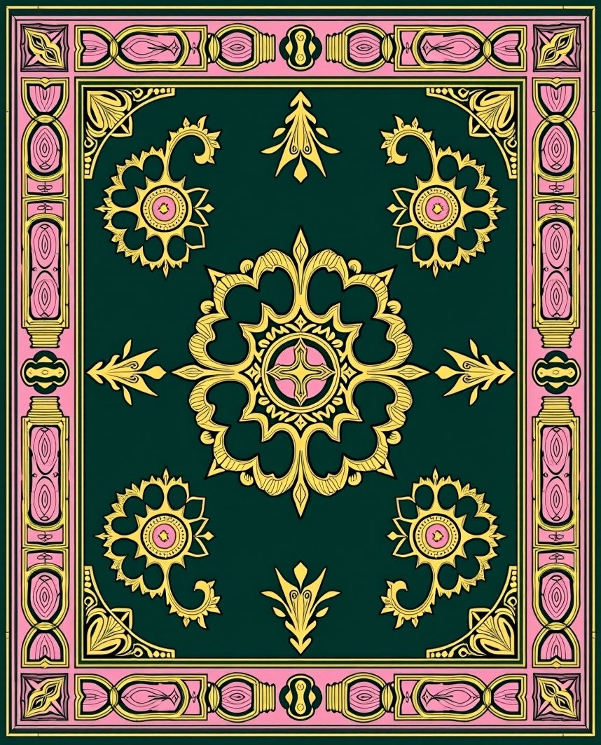 Ornate Floral Medallion Pattern Rug
