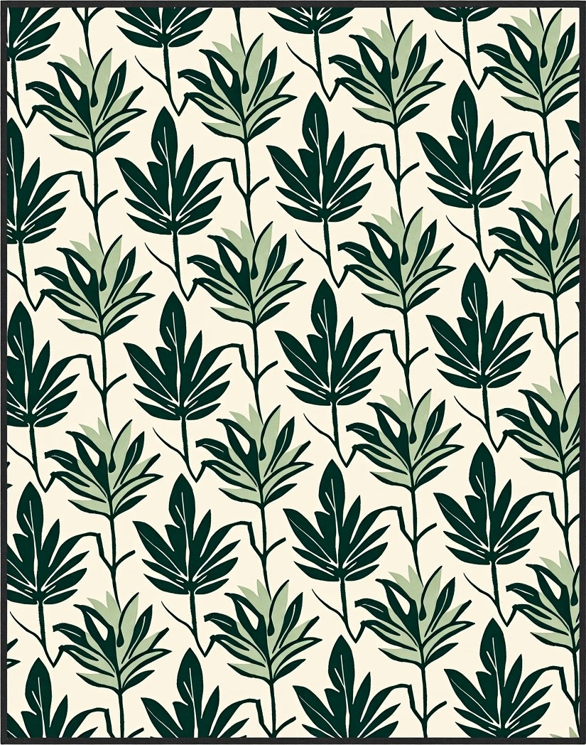 Dark Green Leafy Pattern Rug