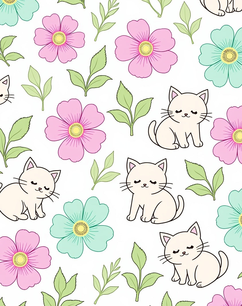 Cute Kittens and Flowers Pattern Rug