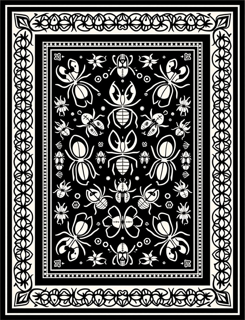 Bold Insect And Floral Pattern Rug