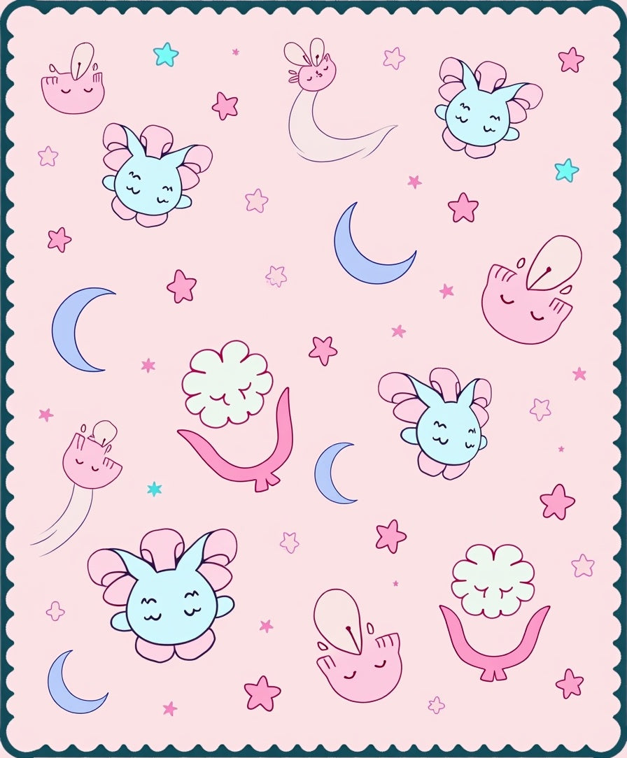 Cute Bunny Moon Star Pattern Rug