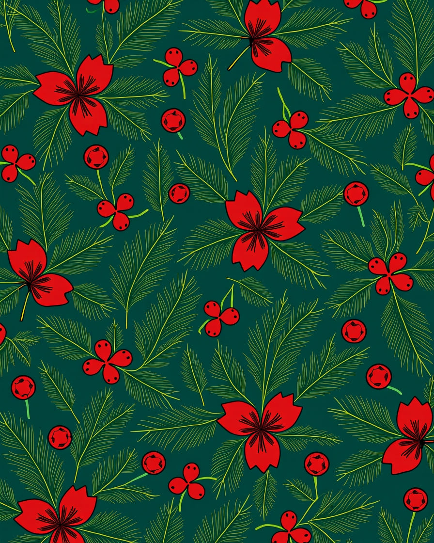 Emerald Green Red Berry Blossom Rug