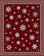 Winter Snowflake Patterned Red Rug