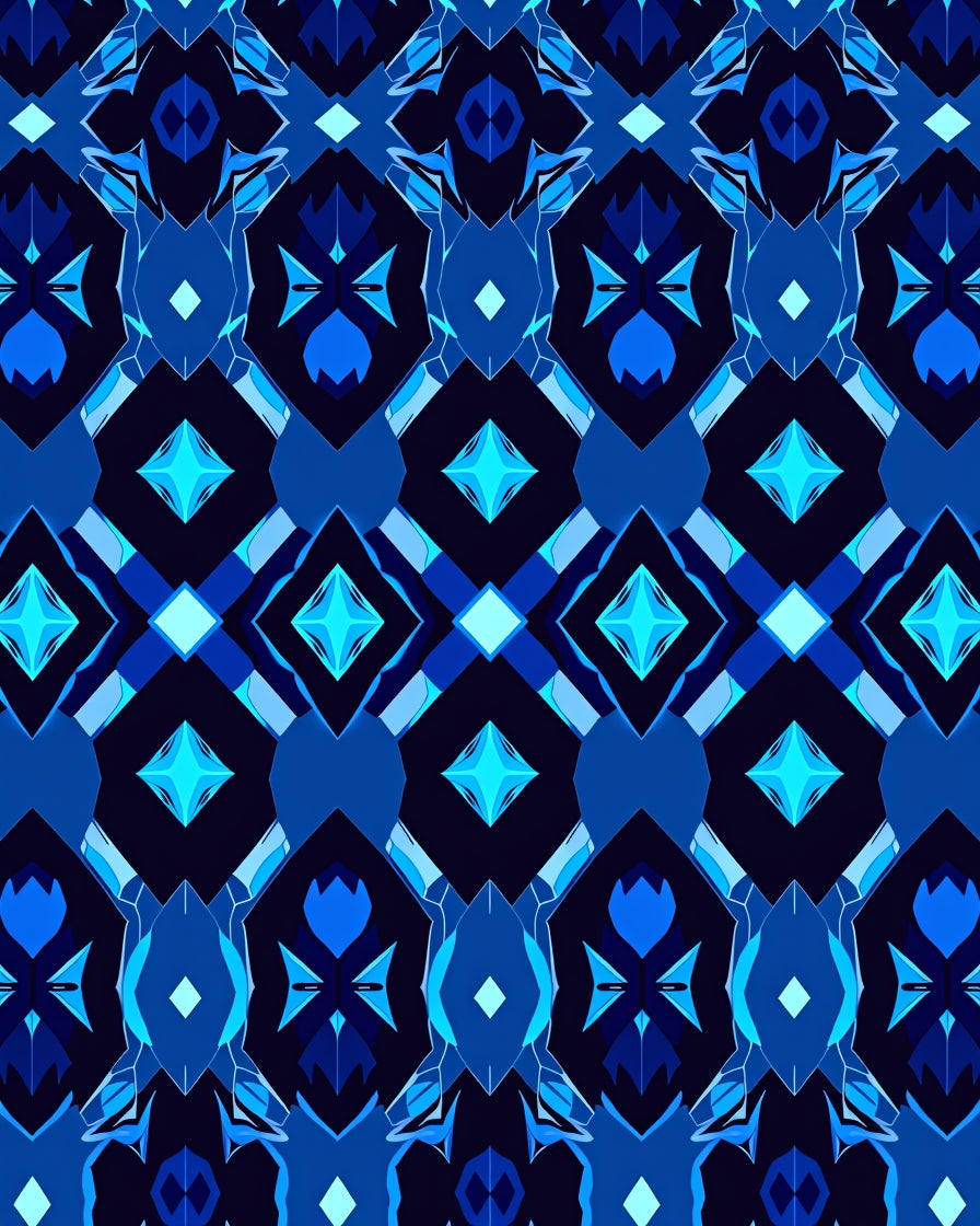 Royal Blue Geometric Diamond Pattern Rug