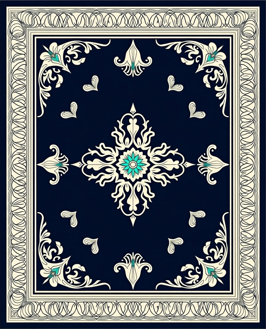 Elegant Scrollwork Floral Medallion Rug