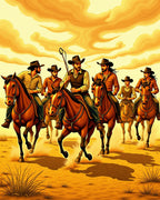 Wild West Cowboys Riding Horses Design Rug