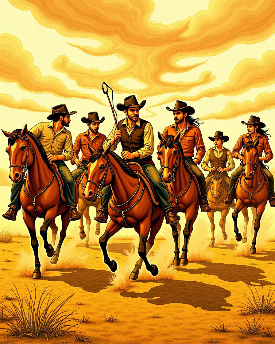 Wild West Cowboys Riding Horses Design Rug