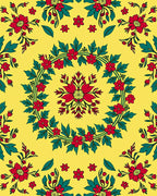 Red Floral Wreath Patterned Yellow Rug