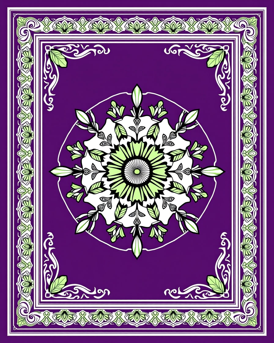 Purple Mandala Border Floral Rug