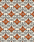Floral Damask Patterned Cream Rug