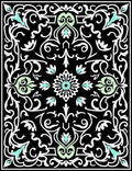 Black White Mint Floral Scroll Pattern Rug