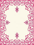 Ornate Pink Floral Scroll Border Design Rug