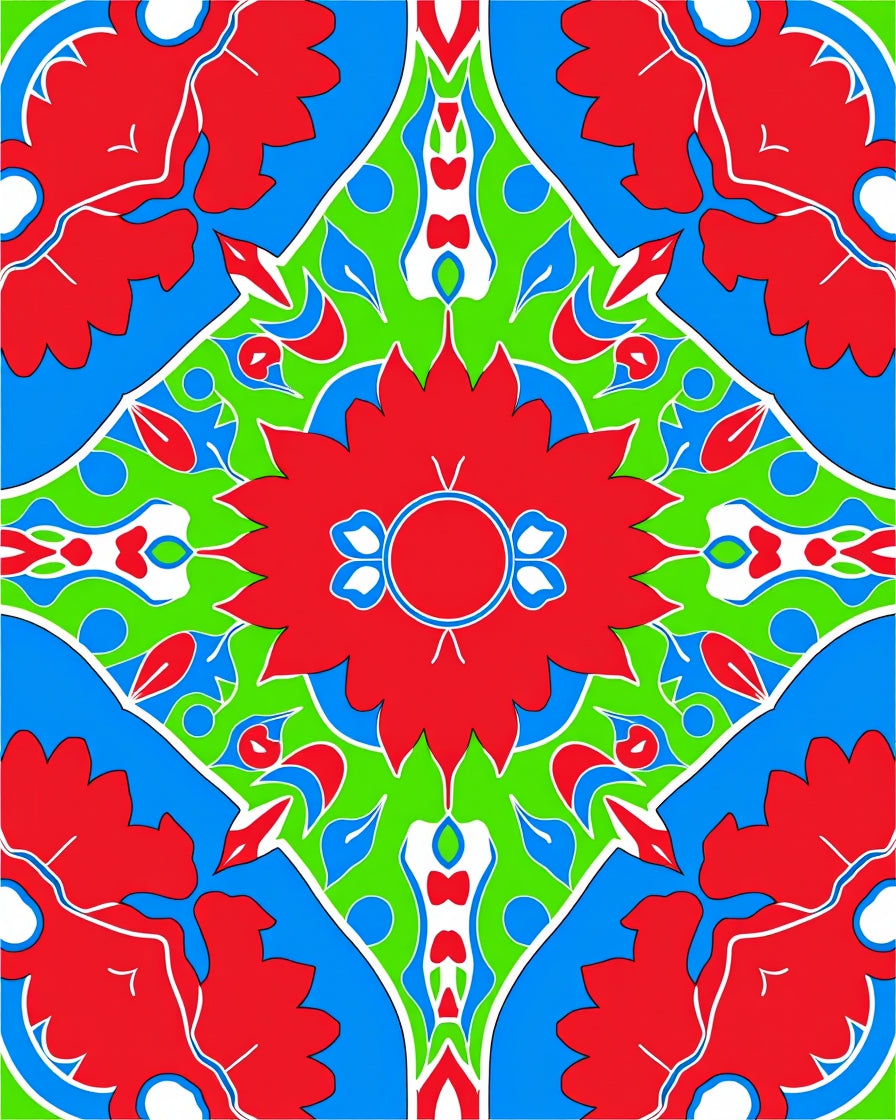 Bold Geometric Floral Tile Design Rug