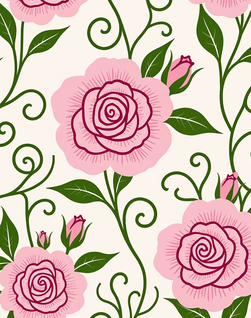 Pink Garden Rose Scroll Pattern Rug